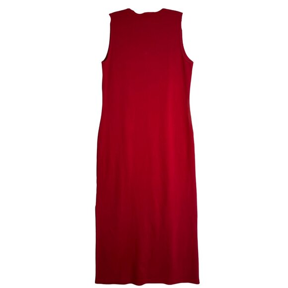 Vintage (90s) Harold's Red 100% Cotton Long Dress - Size M - V-Neck - Picture 2 of 3